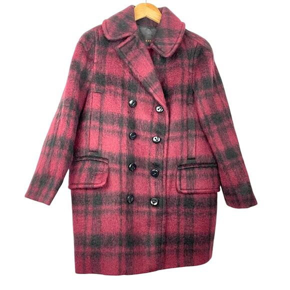 Coach Plaid Maroon Wool Alpaca Coat Red Pea Coat Small - Picture 3 of 10